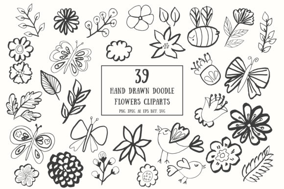 35 Handdrawn Doodle Flowers Cliparts