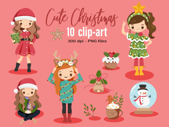 Cute Christmas Girl and Elements Clipart: A Versatile Resource for Creative Projects