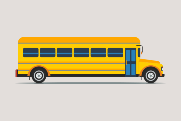 Flat Style Yellow School Bus Vector for Modern Design Projects