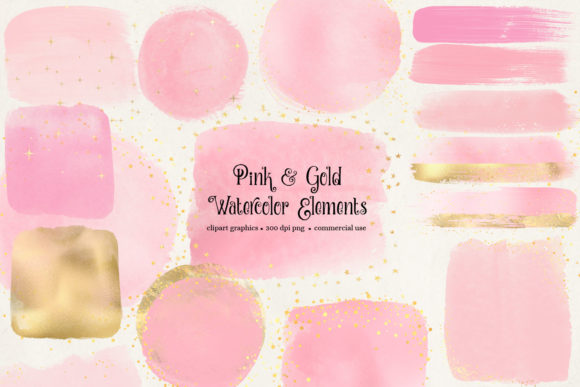 Pink and Gold Watercolor Elements Clipar: A Versatile Resource for Creative Projects