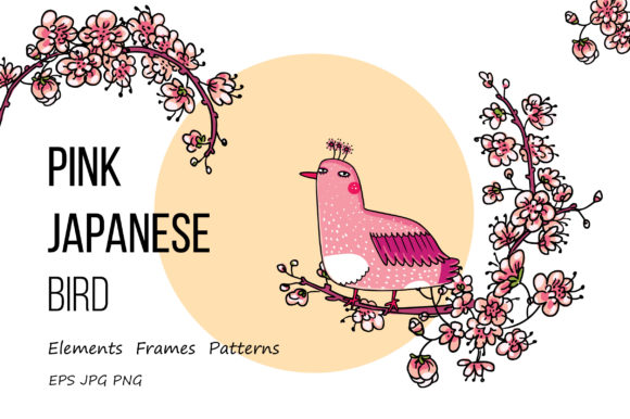 Pink Japanese Bird - Floral Set: A Versatile Design Resource for Creative Projects