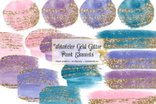 Watercolor Gold Glitter Paint Elements
